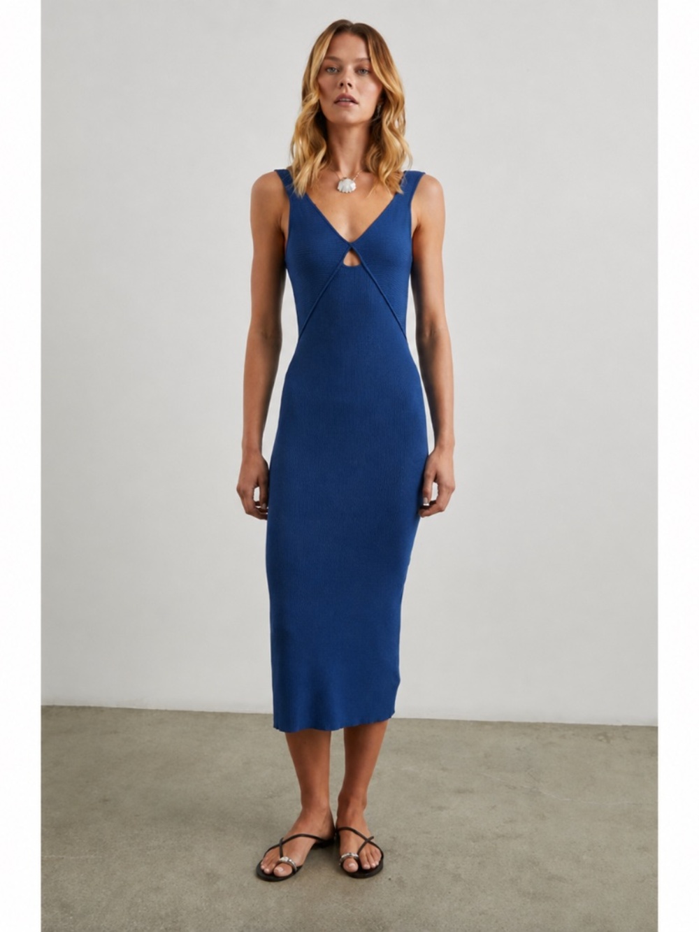 Camila Coelho Ribbed Knit Keyhole Midi Dress Cobalt Blue Women's Size Medium